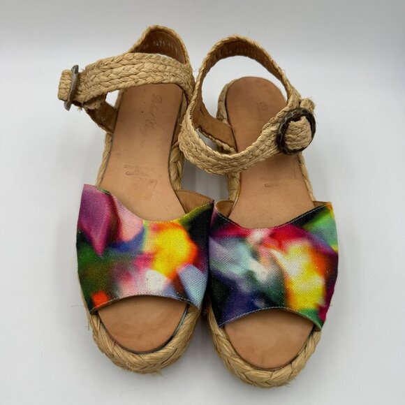 Robert Clergerie Womens Platform Sandals With Raffia Soles & Colorful Canvas - Picture 4 of 13
